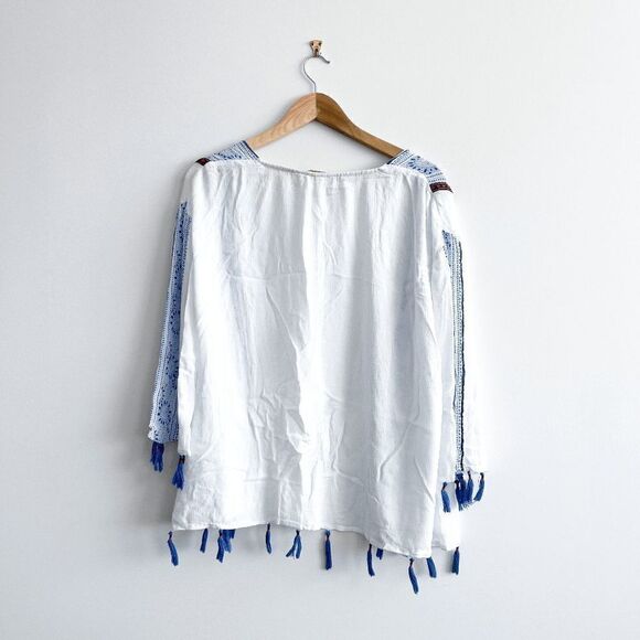 Wrangler Women's Fringe Kimono Open Front Shirt Bohemian Gauzy Blue Small - Picture 2 of 6